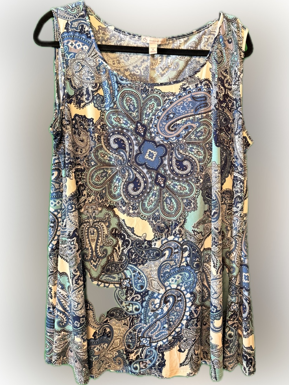Sleeveless Paisley Print Swing Tank Top - Blue & Cream